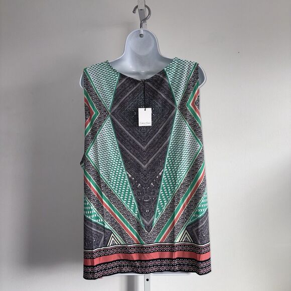 Calvin Klein Womens Multi Color Print Sleeveless Drape Neck Tank Top Size 3X NWT - Picture 2 of 9